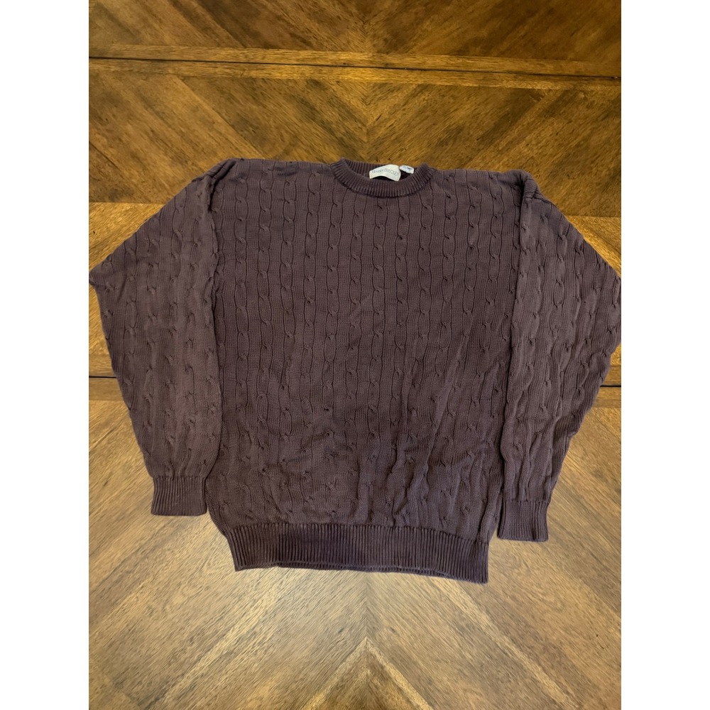 Barry Bricken Mens XL 100% Silk Cable Knit Sweater Plum Purple Crewneck Vintage